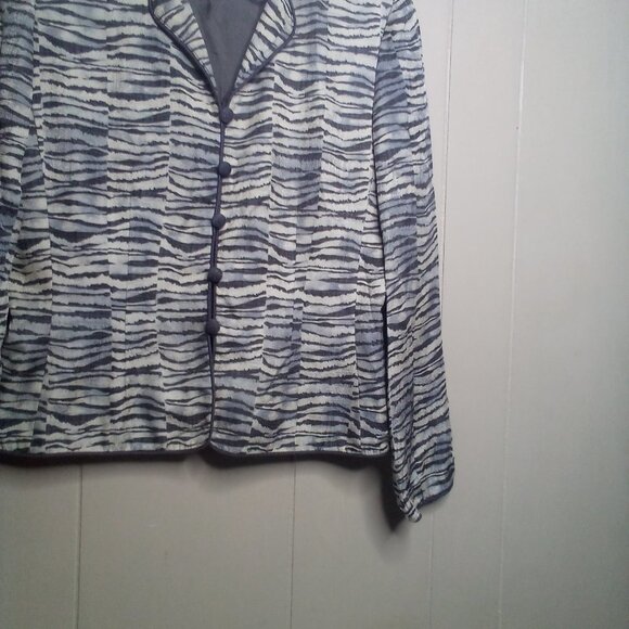 Adrianna Papell Blazer Jacket 6 Lightweight Button Up Tan Gray Patterned Silk - Picture 12 of 14